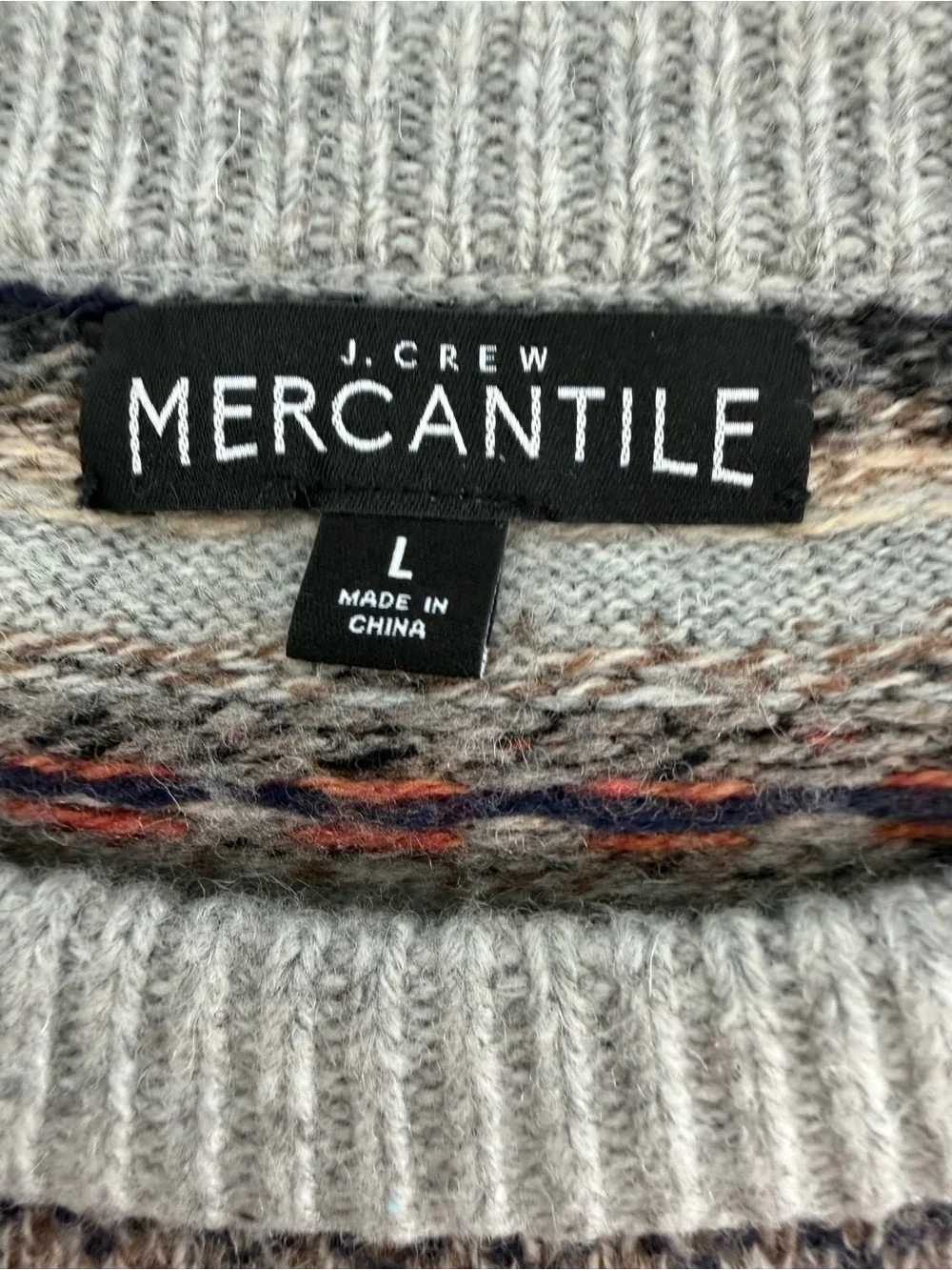 Men's J. Crew vintage Nordic Lambswool SweaLight Gray Fair Isle Crewneck Sweater